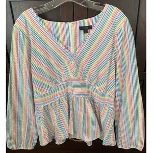 J. Crew V-Neck Peplum Top in Rainbow Seersucker